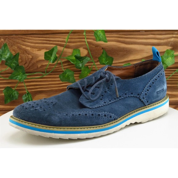 Kenneth Cole Reaction Shoes Sz 9.5 M Blue Wingtip Oxfords‎ Leather Men - Picture 1 of 9